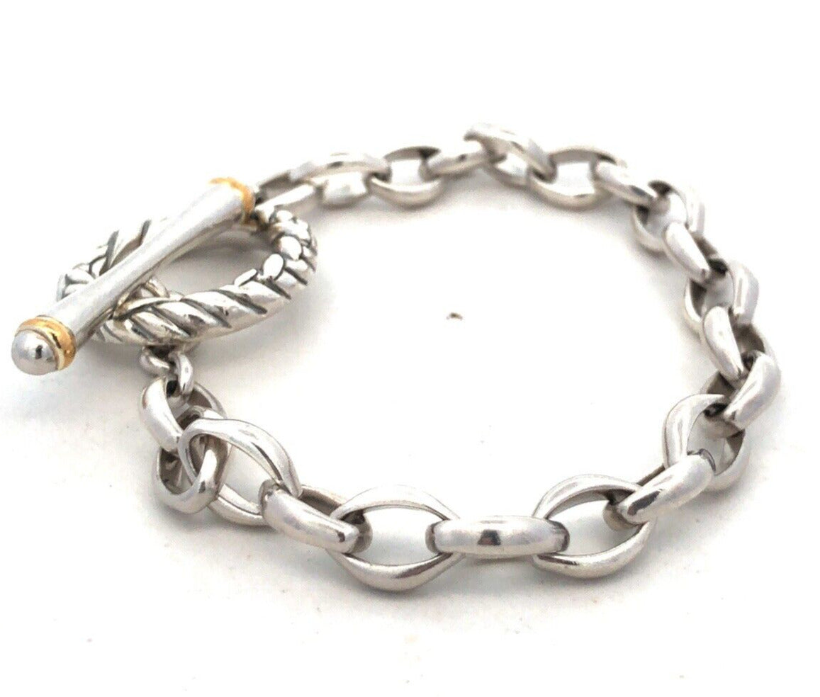 Estate 925 Sterling Silver Gold Vermeil Two Tone Chain Toggle Charm Bracelet
