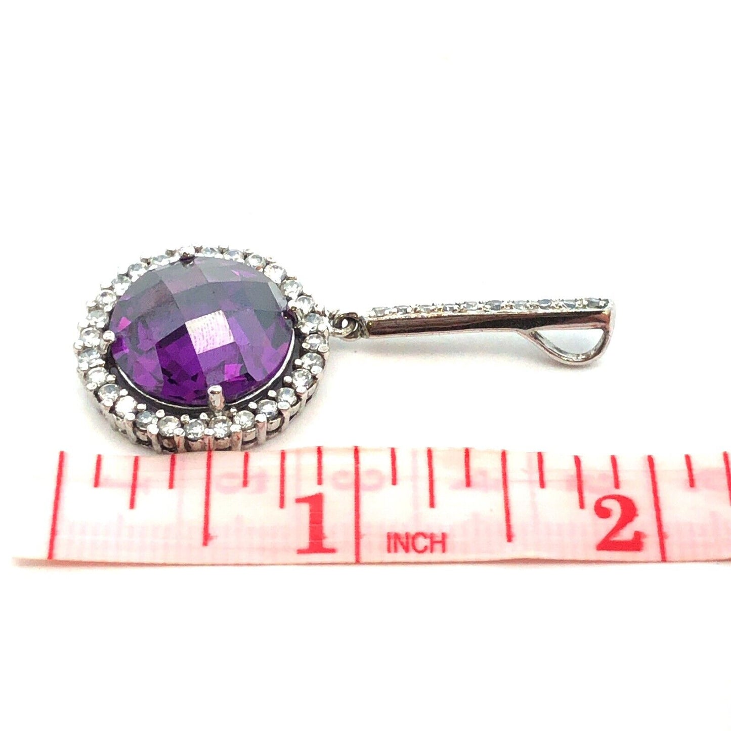 Designer 925 Sterling Silver Purple Cushion Cut CZ Round White CZ Halo Pendant