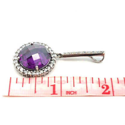 Designer 925 Sterling Silver Purple Cushion Cut CZ Round White CZ Halo Pendant