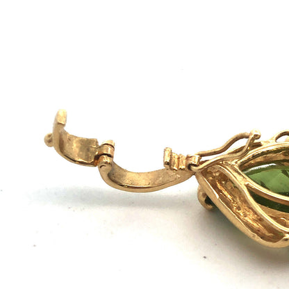 Vintage 14K Yellow Gold Marquise Peridot Round Diamond Accent Modernist Pendant