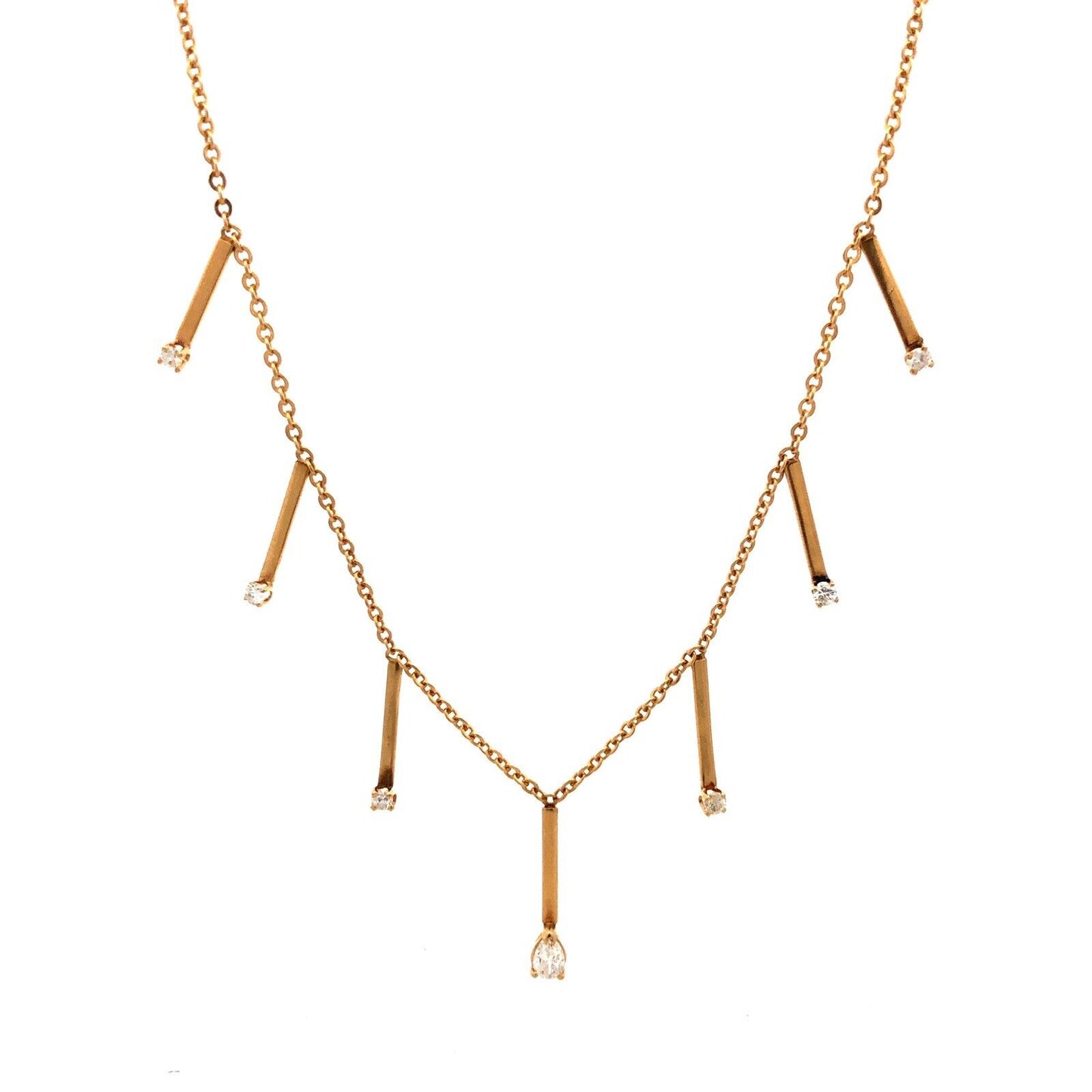 14K Yellow Gold Pear Cut Diamond Graduated Drop Bar Station Necklace