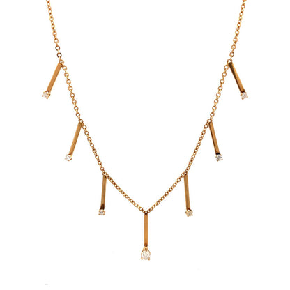 14K Yellow Gold Pear Cut Diamond Graduated Drop Bar Station Necklace