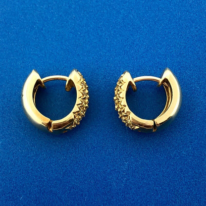 Estate 14K Yellow Gold Canary Diamond Huggy Hoop Earrings