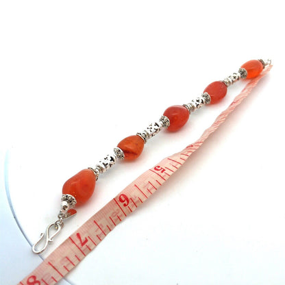 Designer 925 Sterling Silver Orange Carnelian Beaded Statement Bracelet