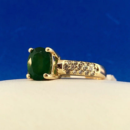 Designer 14K Yellow Gold Emerald Diamond Engagement Cocktail Statement Ring