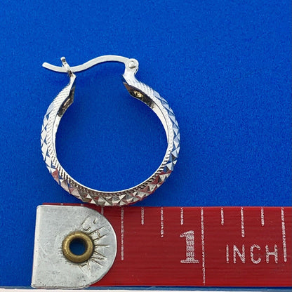 Stunning Sterling Silver 925 Textured Faceted Snap Closure Hoop Earrings