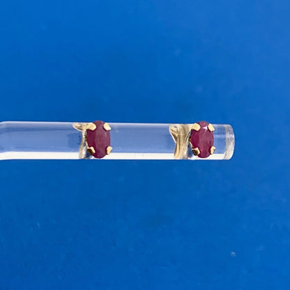 Designer 14K Yellow Gold Oval Ruby Stud Earrings