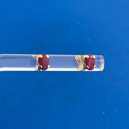 Designer 14K Yellow Gold Oval Ruby Stud Earrings