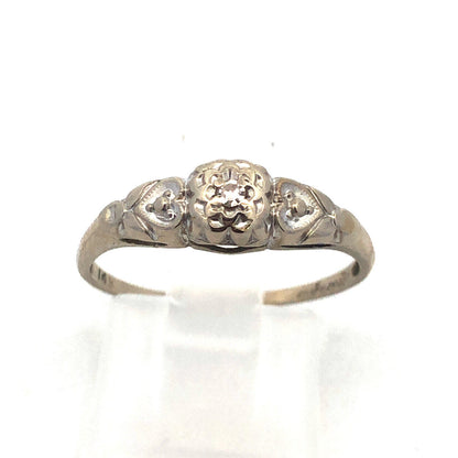 Art Deco 14K White Gold Diamond Solitaire Sweetheart Scroll Engagement Ring