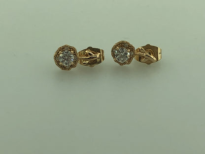Vintage Costume Gold Toned Cubic Zirconia CZ Flower Drop Stud Earrings