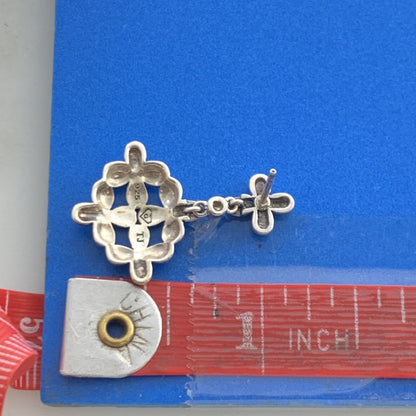 Designer 925 Sterling Silver Marcasite Flower Drop Dangle Stud Earrings