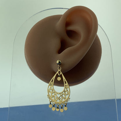 Michael Anthony MA 14K Yellow Gold Open Work Heart Scroll Dangle Drop Earrings