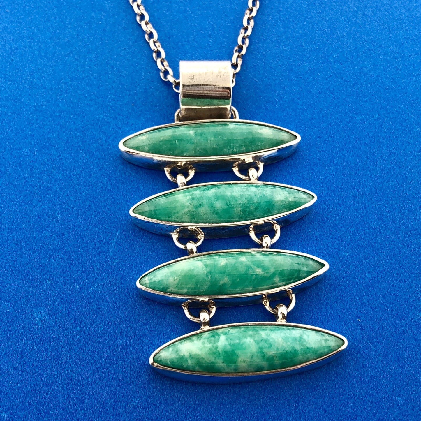 Stunning Sterling Silver 925 Cabochon Turquoise 18" Oval Link Pendant Necklace