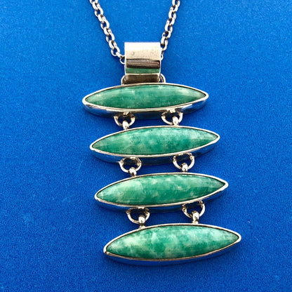 Stunning Sterling Silver 925 Cabochon Turquoise 18" Oval Link Pendant Necklace
