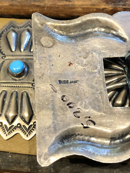 Susie James Navajo 925 Sterling Silver Leather Turquoise Concho Statement Belt