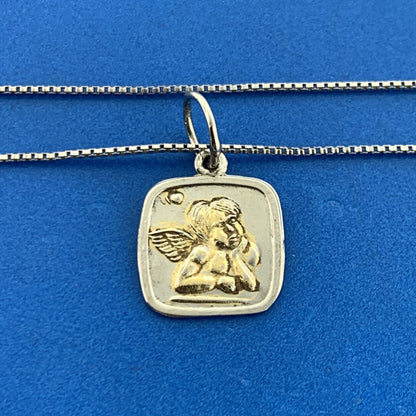 FAS Italy 925 Sterling Silver Two Tone Cherub Guardian Angel Pendant Necklace