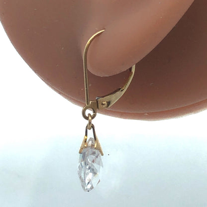 Designer JCM 14K Yellow Gold Cubic Zirconia Teardrop Leverback Dangle Earrings