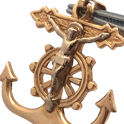 Designer 14K Yellow Gold Sailor's Crucifix Anchor Ships Wheel Charm Pendant