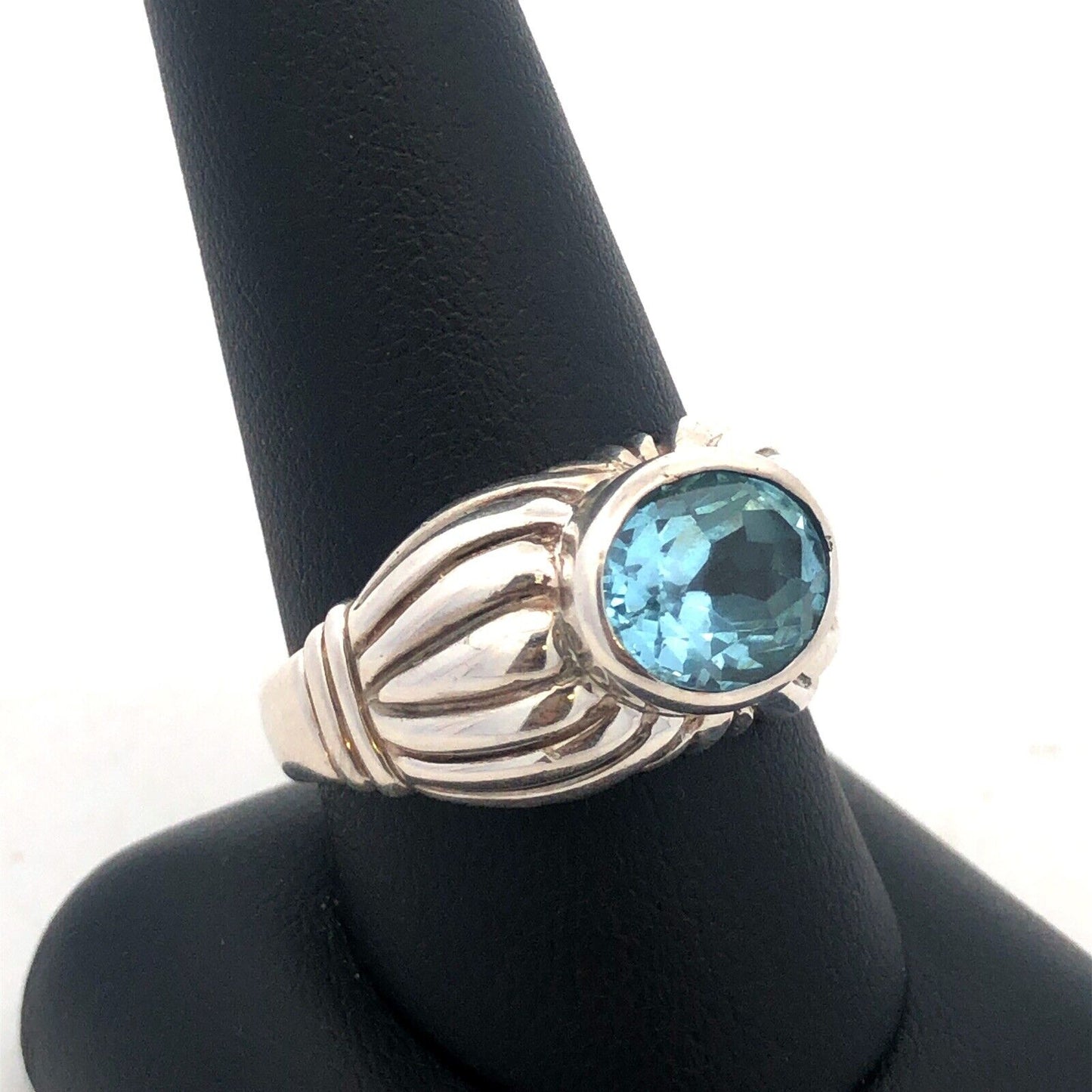 Designer Espo/Sig 925 Sterling Silver Oval Blue Topaz Chunky Textured Ring
