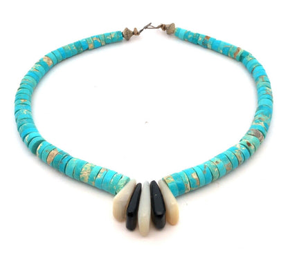 Vintage Silver Tone Turquoise Black Onyx Mother Of Pearl Choker Necklace