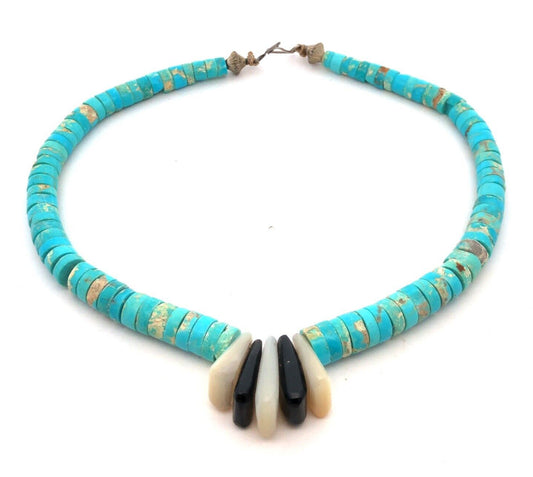 Vintage Silver Tone Turquoise Black Onyx Mother Of Pearl Choker Necklace
