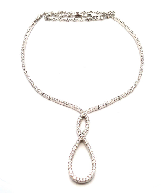 Gabriel Co 14K White Gold Diamond Encrusted Infinity Eternity Statement Necklace