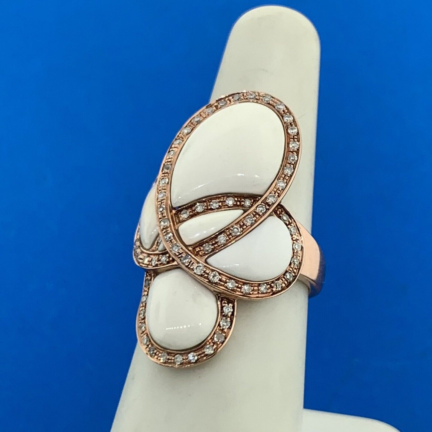 Designer CID 10K Rose Gold White Diamond Accented Modernist Finger Ring