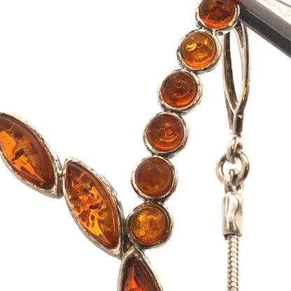 Vintage 925 Sterling Silver Oval Round Amber Cluster Modernist Pendant Necklace