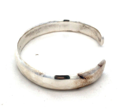 Estate 925 Sterling Silver Hammered Oval Open Cuff Bracelet