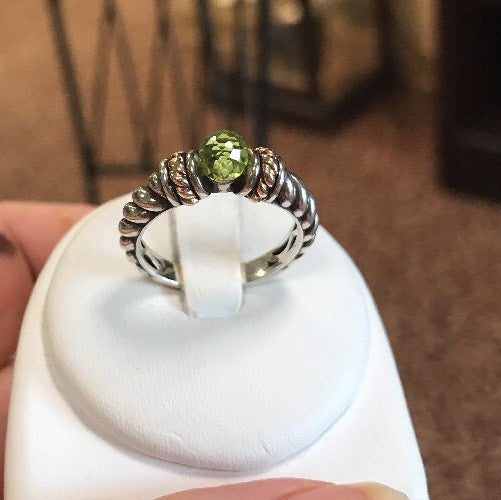 Designer 14K Gold Sterling Silver Faceted Green Peridot August Cocktail Ring