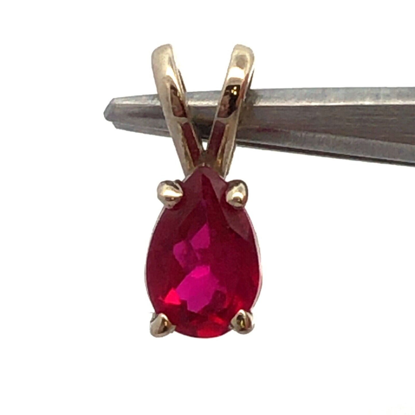 Vintage 14K White Gold Pear Ruby Solitaire Petite Drop Pendant