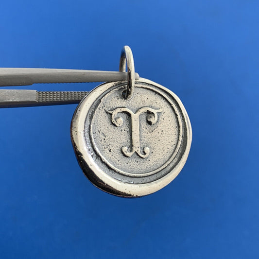 Designer 925 Sterling Silver Initial Letter T Monogram Crest Bracelet Charm
