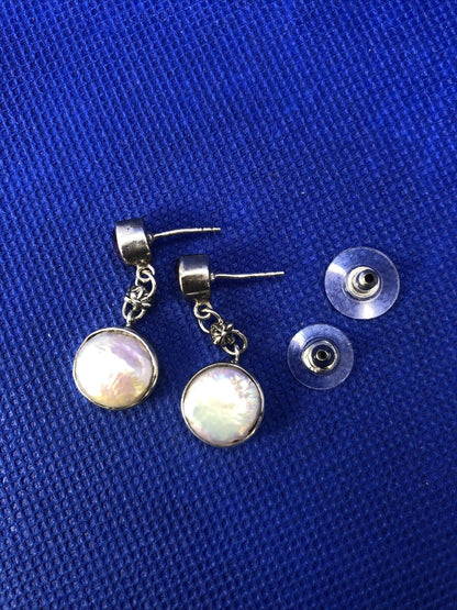 925 Sterling Silver Amethyst Mother of Pearl Round Drop Dangle Earrings
