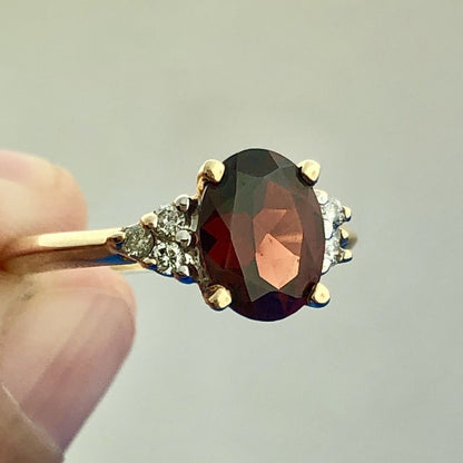 10K Yellow Gold Oval Garnet Ring with Diamond Accents January Birthstone