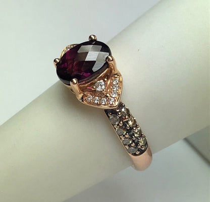 LeVian 14K Rose Gold Chocolate Vanilla Diamond Garnet January Anniversary Ring