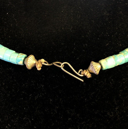 Vintage Silver Tone Turquoise Black Onyx Mother Of Pearl Choker Necklace