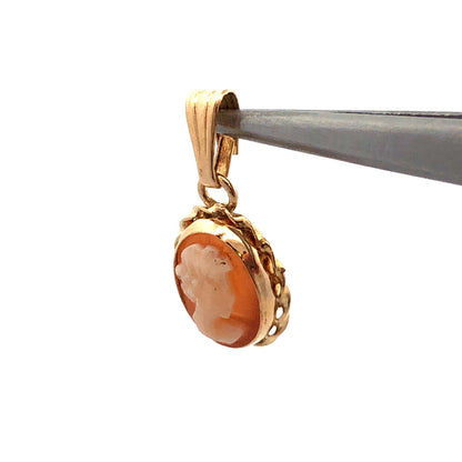 Vintage 14K Yellow Gold Oval Cameo Bust Petite Pendant