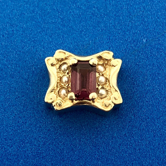 Designer GK 14k Yellow Gold Pearl Accented Tourmaline Rectangle Slide Charm