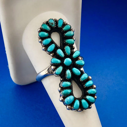 Native American Unsigned 925 Sterling Silver Turquoise Statement Finger Ring