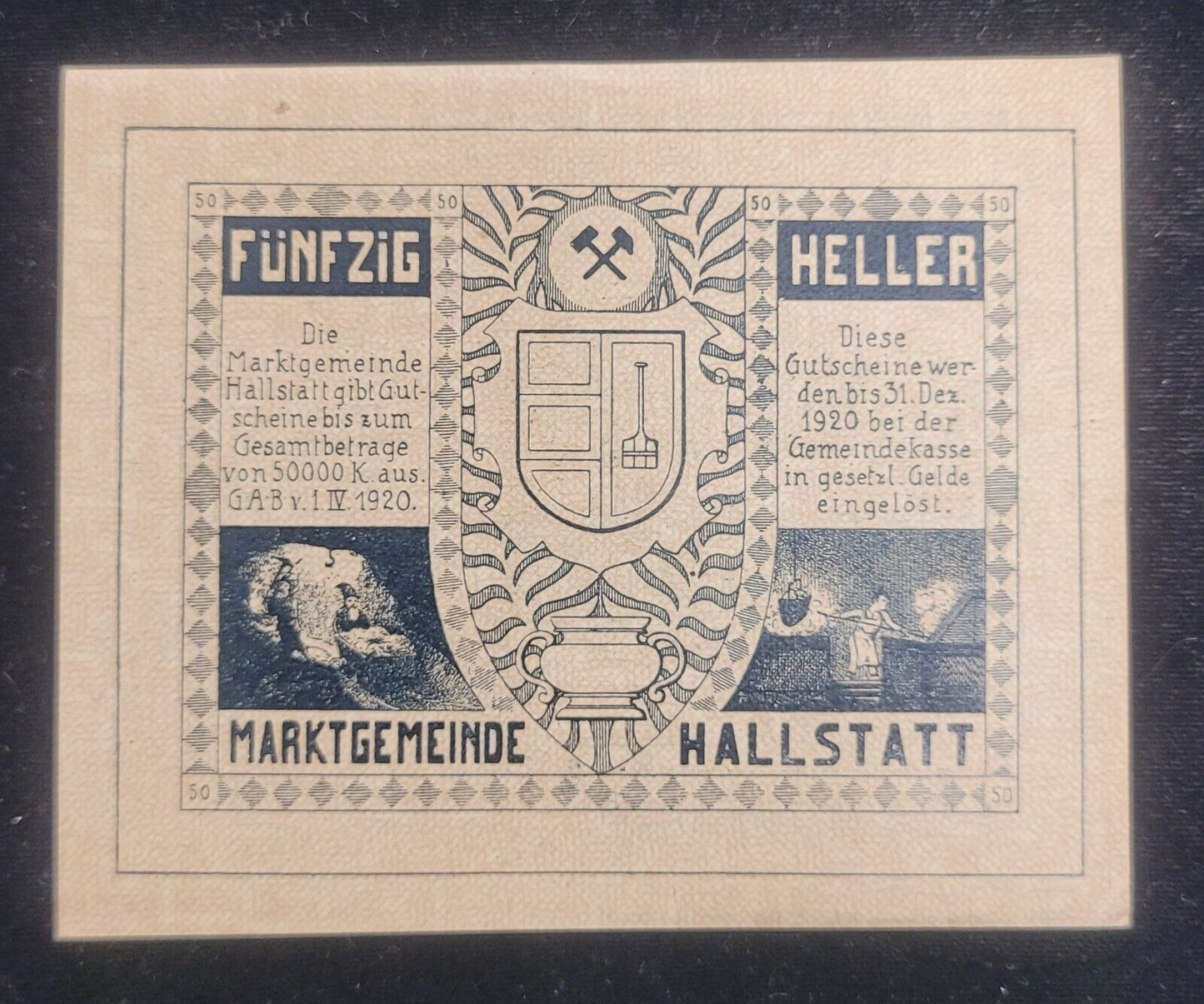 1920 10, 20 & 50 Heller, Hallstatt Market Town Austria Obsolete Bank Note Set