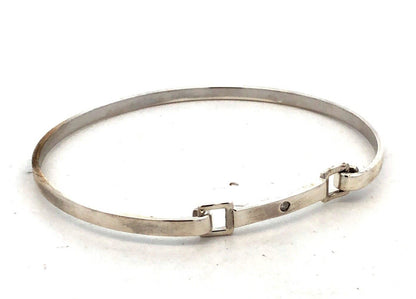 Estate 925 Sterling Silver Round Diamond Solitaire Hook Oval Bangle Bracelet
