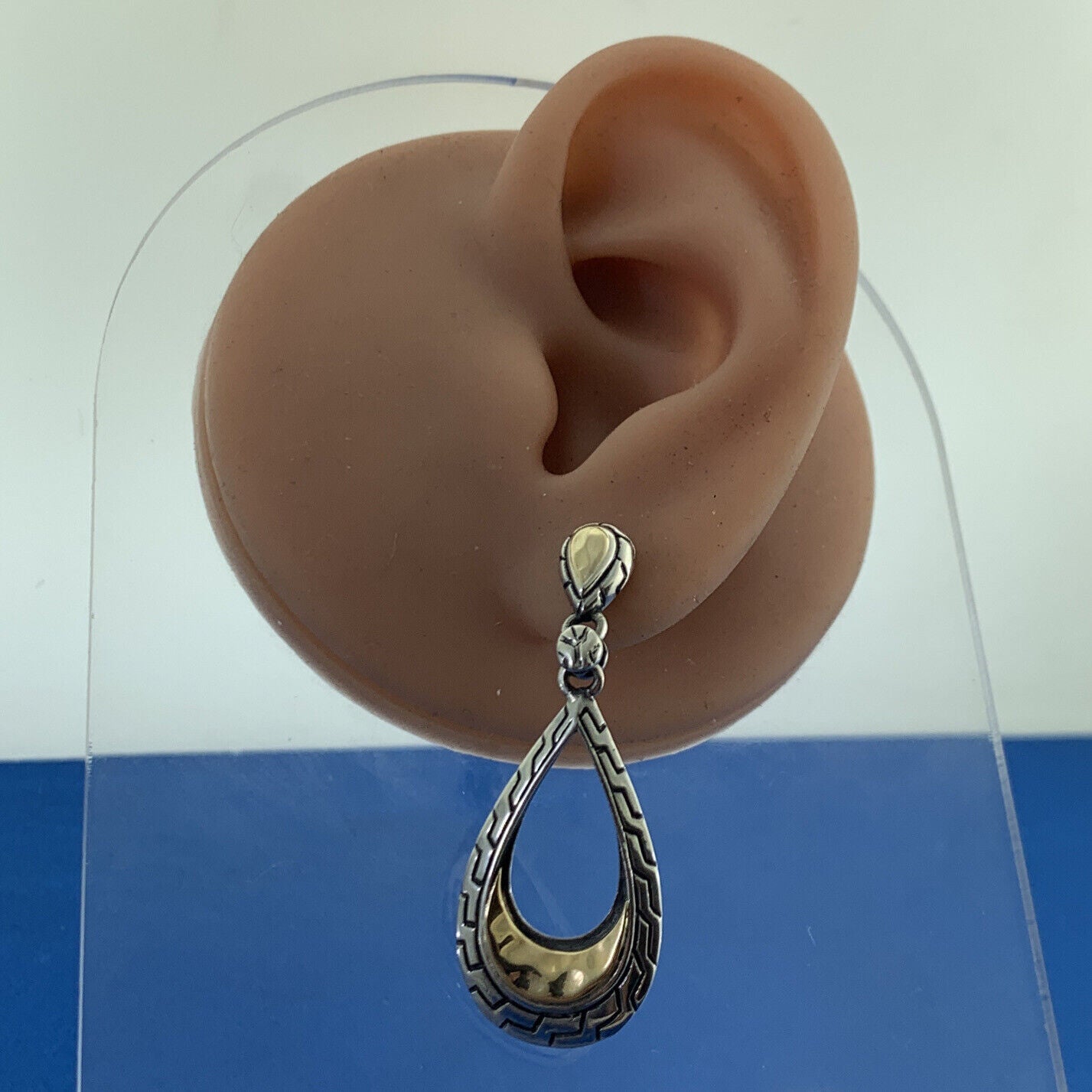 Designer NF 925 Sterling Silver 14K Yellow Gold Pear Drop Dangle Stud Earrings