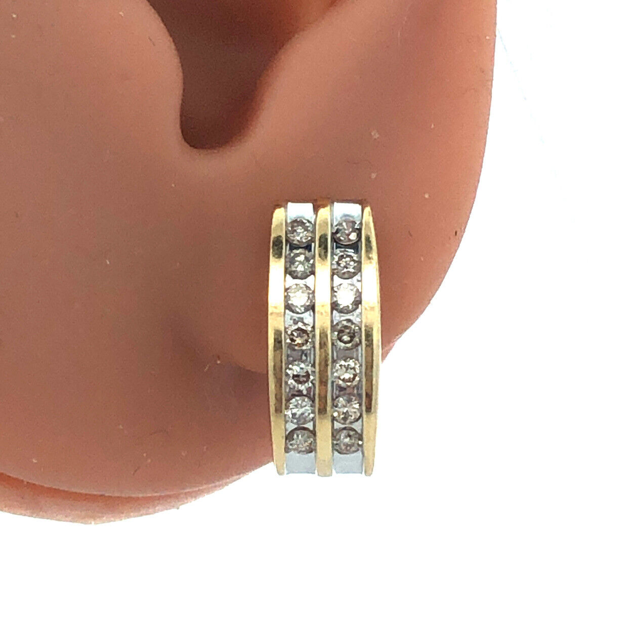 Designer 14K Yellow Gold Channel Set Diamonds Oval Drop Stud Hoop Earrings