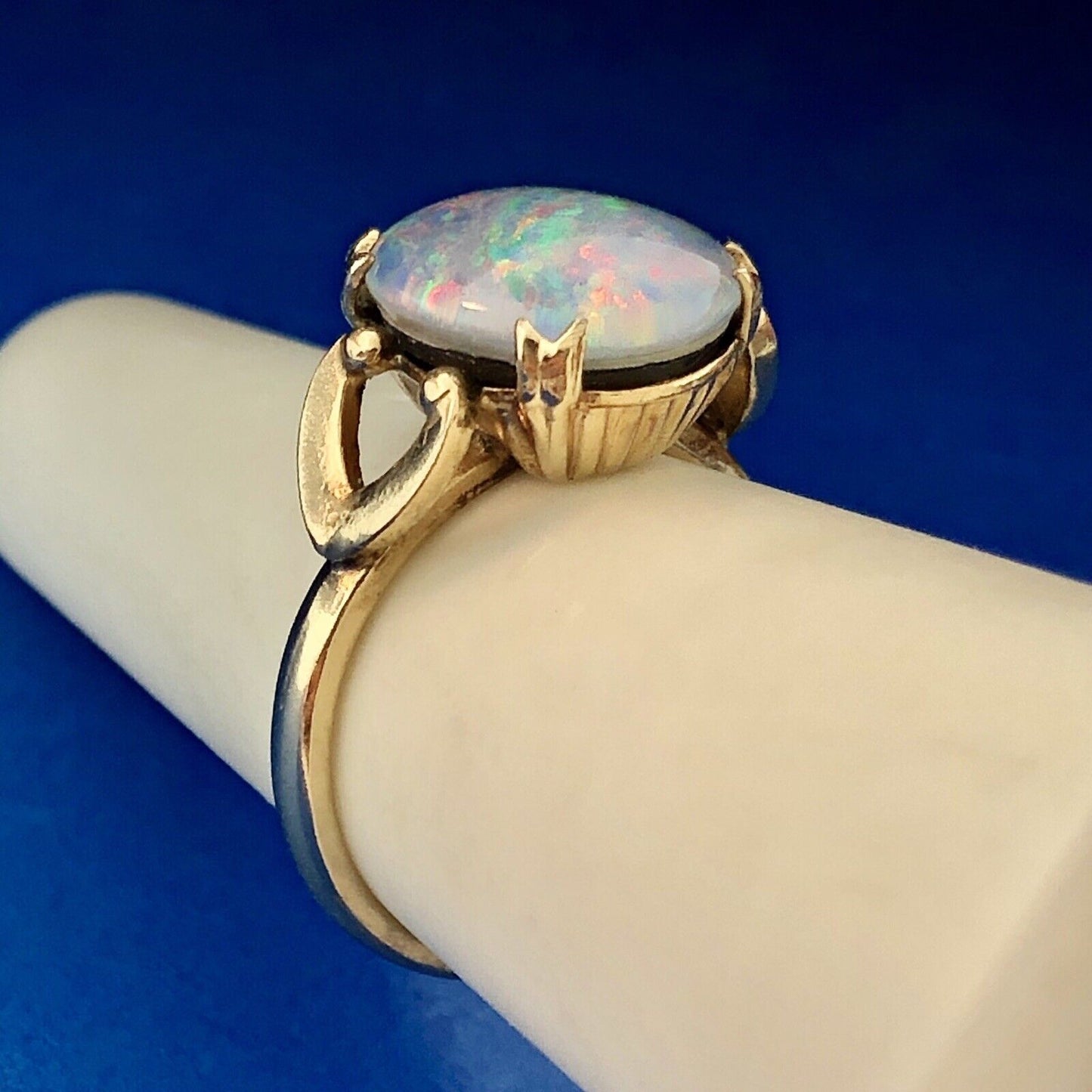 Vintage 10K Yellow Gold Filled Opal Doublet Cabochon October Anniversary Ring