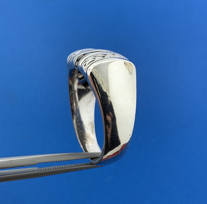 925 Sterling Silver Black Diamond Basket Weave Rectangle Mens Dome Ring