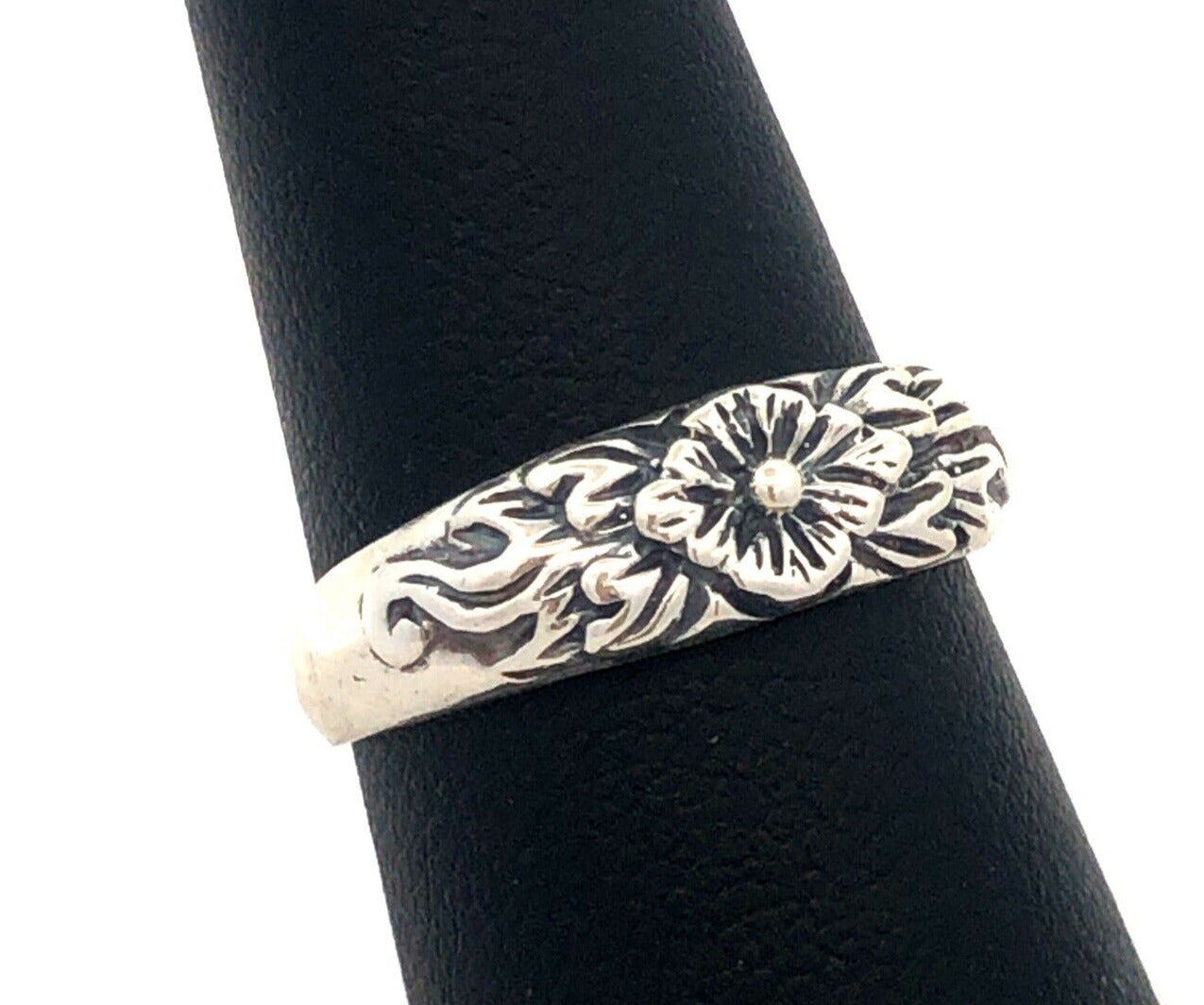 Designer 925 Sterling Silver Textured Flower Floral Stackable Band Ring