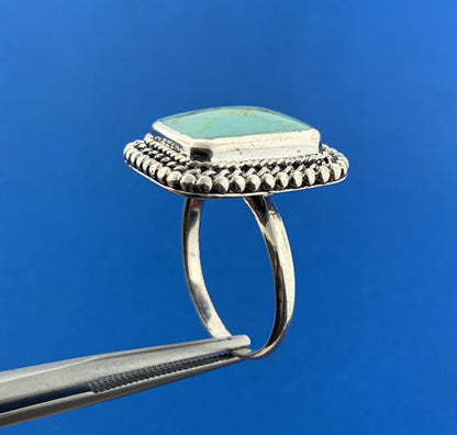 Designer NF 925 Sterling Silver Green Turquoise Rectangle Statement Ring