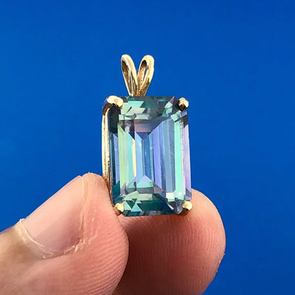 Gorgeous 10k Yellow Gold Emerald Cut Mystic Topaz Precious Statement Pendant