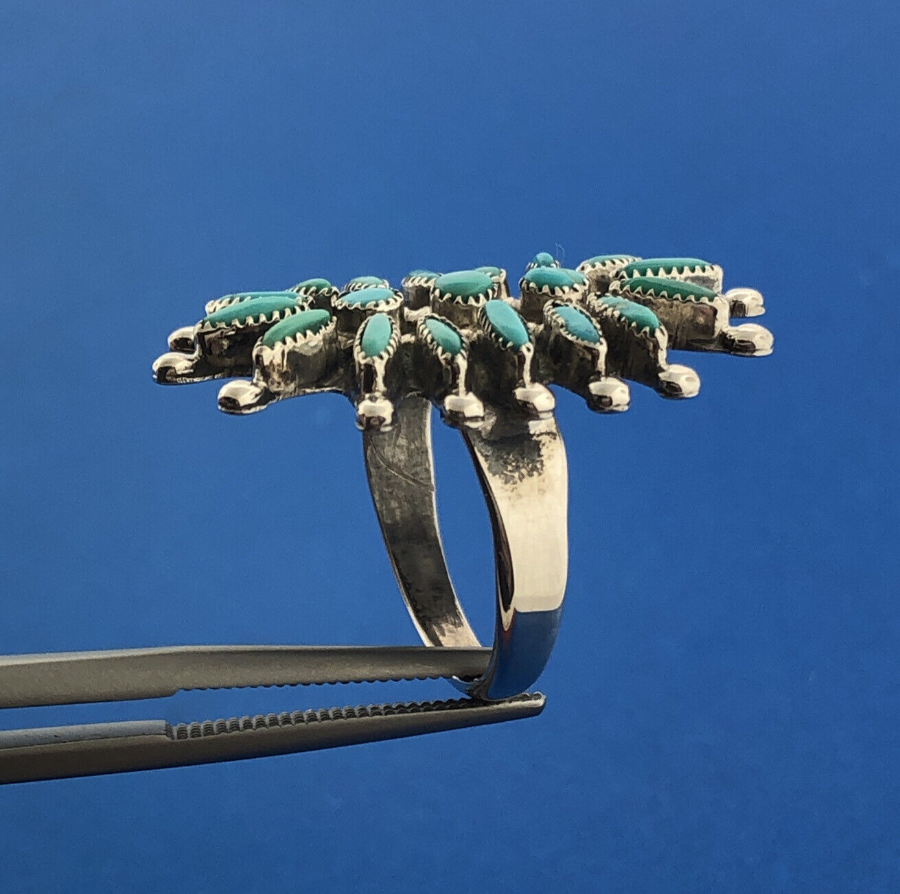 Stunning Sterling Silver 925 Cabochon Round Oval Turquoise Finger Ring Size 5.5