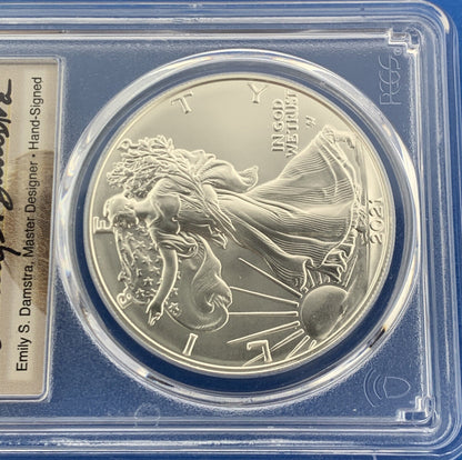 2021 Silver Eagle 999 Fine Silver PCGS MS 70 Type 2 First Strike Emily Damastra